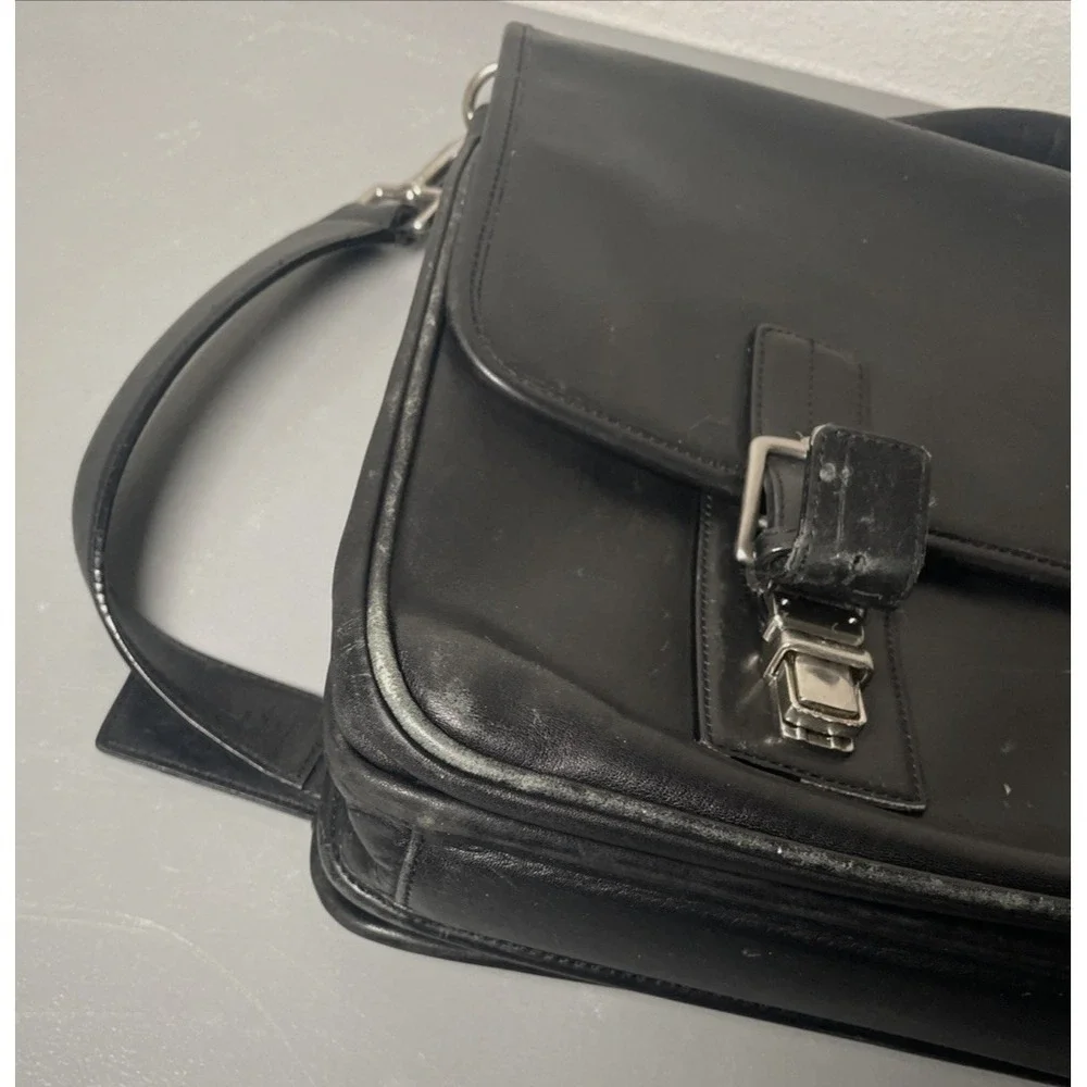 Vintage COACH F06455 Thompson Black Leather Briefcase Laptop Messenger Bag